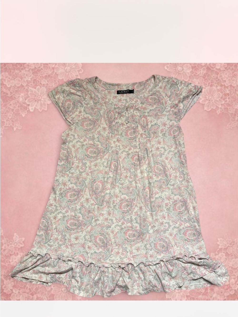 Lauren Ralph Lauren Pink Paisley Ruffle Nightgown